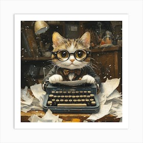 Funny Cat Writer Vintage Art Print