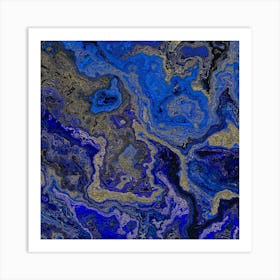 Abstract - Blue And Gold Abstract Painting Affiche