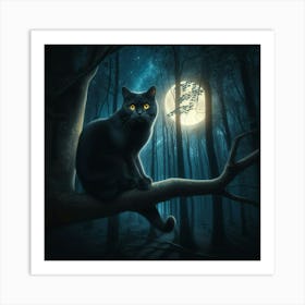 Black Cat In The Forest Art Print