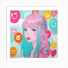 Girl With Blue Hair 1 Art Print