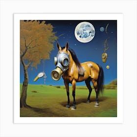 Horse With A Gas Mask Art Print