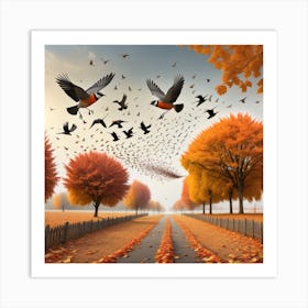 Autumn Birds In The Park 1 Art Print