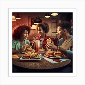 Family Having A Meal In Restaurant Art Print