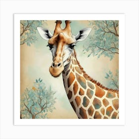 Abstract Pattern Of A Giraffe With Its Head In The Tress art print Art Print