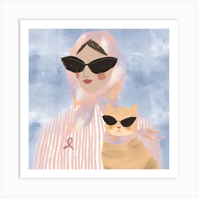 Woman With Cat Art Print