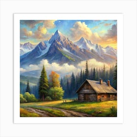 Cabin In The Mountains Art Print