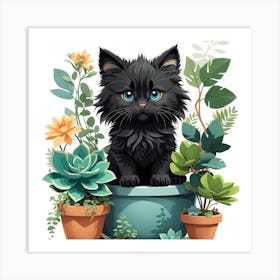 Black Kitten In Pot Art Print