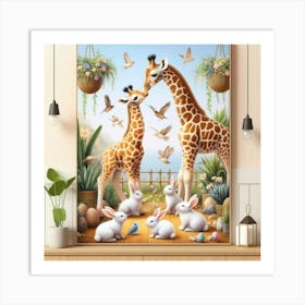 Bunnie and Giraffes Art Print