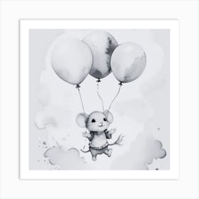 Mouse Flying With Balloons Art Print