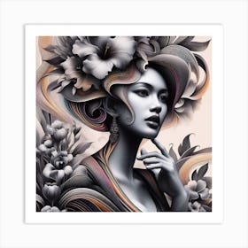 Asian Woman With Flowers Art Print