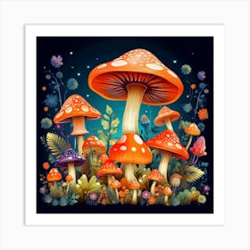 Mushrooms In The Night Art Print