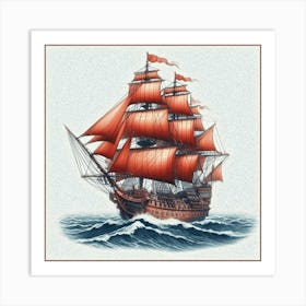 Scarlet sails. Ship In The Sea Art Print