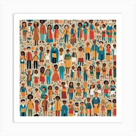 People In A Crowd, An Image Showing A Mosaic Of Different Cultural Symbols And People From Various Backgrounds Holding Art Print