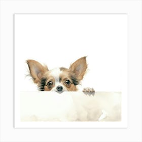 Chihuahua Dog Peeking Over A Blank Sign Art Print