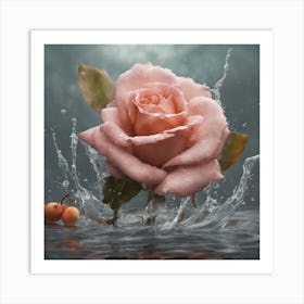 Pink Rose In Water Art Print