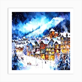 Whistler Winter Time - Winter Village At Night Art Print
