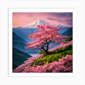 Japanese Sakura In Mountain Art Print