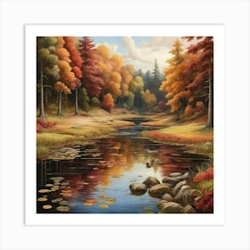 Autumn Pond In The Forest Art Print 1 Art Print