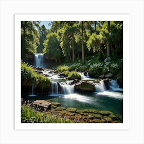 The Breathtaking Beauty Of A Cascading Waterfall 2 Art Print