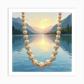 Pearl Necklace, Watercolor, Serene Lake At Dawn 1 Art Print