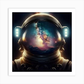 Double Exposure Of The Milky Way Galaxy Inside The Helmet Of An Astronaut 3 Art Print