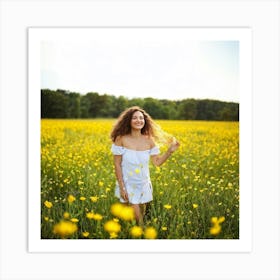 A Cheerful Young Woman Her Hair Reflecting The Suns Summer Light Basks In Natures Beauty While L (1) 2 Art Print