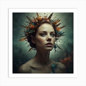 Portrait Of A Woman With Feathers Art Print