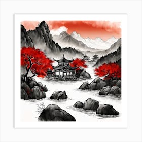 Chinese Landscape Mountains Ink Painting (17) 2 Art Print