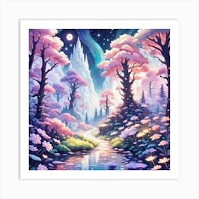 A Fantasy Forest With Twinkling Stars In Pastel Tone Square Composition 217 Art Print