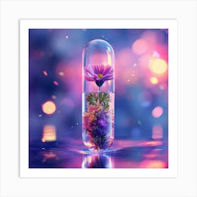 Ordinary Plant Submerged In A Piece Of Very Thick Frosted Glas In The Shape Of A Pill Filled With Liquid Poster