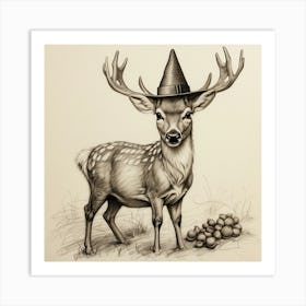 Deer In A Witch Hat Art Print