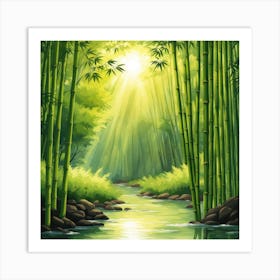 A Stream In A Bamboo Forest At Sun Rise Square Composition 58 Art Print