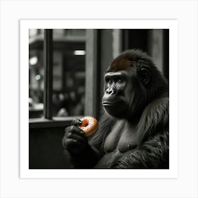 Gorilla Eating A Donut Art Print