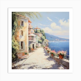 Sunlit Strolls: Impressionist Elegance in Coastal Hues Art Print