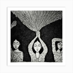 Three Women By Sanjay Kumar Art Print