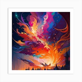 An Abstract Color Explosion 3, that bursts with vibrant hues and creates an uplifting atmosphere. Generated with AI,Art style_Mystical,CFG Scale_10,Step Scale_50. Art Print