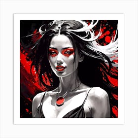 Woman With Black Hair And Red Eyes Art Print