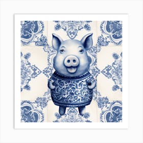 Lucky Pig Delft Tile Illustration 5 Art Print