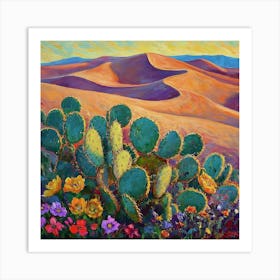 Desert Cactus And Flowers Art Print