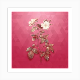 Vintage Red Bramble Leaf Rose Botanical in Gold on Viva Magenta Art Print