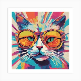 Cat, New Poster For Ray Ban Speed, In The Style Of Psychedelic Figuration, Eiko Ojala, Ian Davenport 1 Art Print