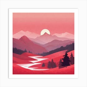 Misty mountains background in red tone 1 Art Print