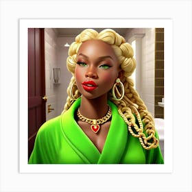 Black Woman In Green Dress Art Print