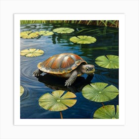 Turtle On Lily Pads 1 Art Print