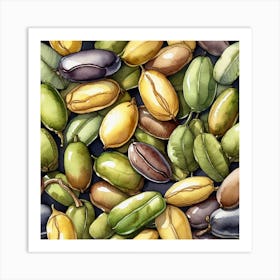 Watercolor Coffee Beans Art Print