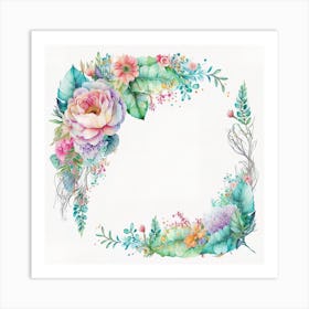 Watercolor Floral Frame Art Print