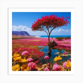 Pink Flowers In The Desert Art Print