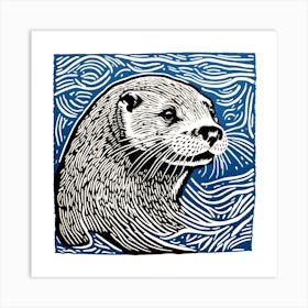 Otter Linocut Print Art Print