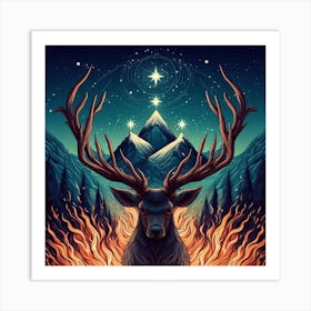 Deer On Fire Art Print