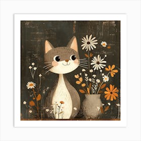 Cat With Flowers 24 Art Print